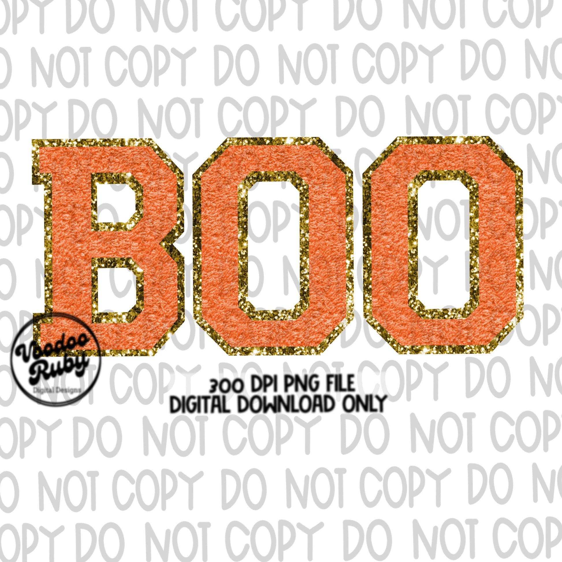 Boo PNG Design Faux Chenille Letter Patches Digital Download Halloween PNG DTF Printable Faux Embroidery Png