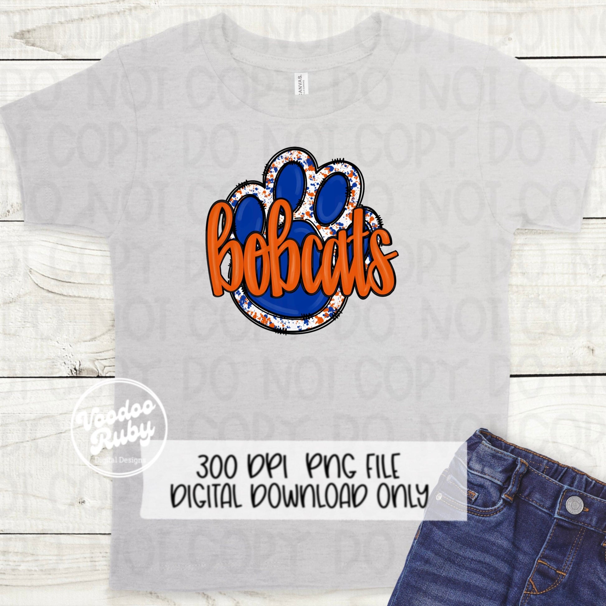 Bobcats PNG Design Blue Orange Hand Drawn Digital Download Football PNG Paw Print Sublimation Design Bobcats Football DTF Printable