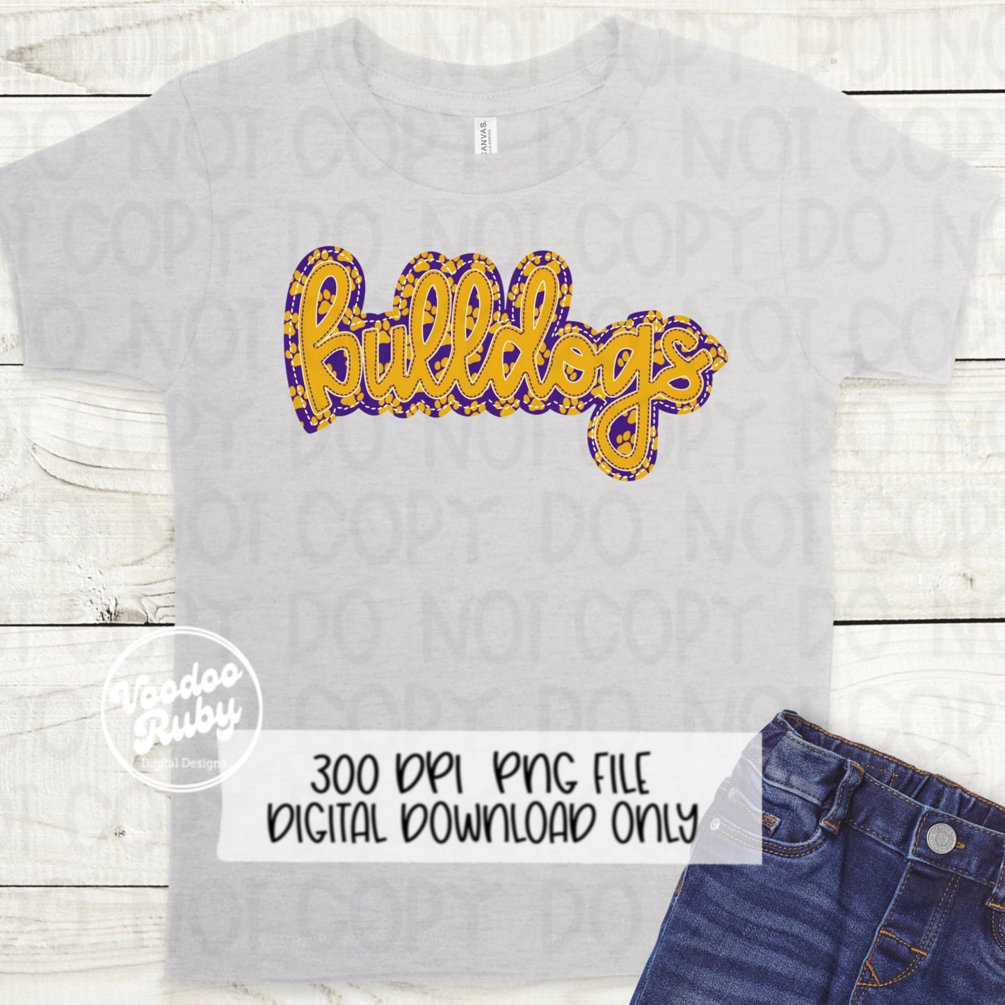 Bulldogs PNG Design Embroidery Faux Applique Hand Drawn Digital Download Sublimation Bulldogs DTF Printable Purple Gold Bulldogs Football