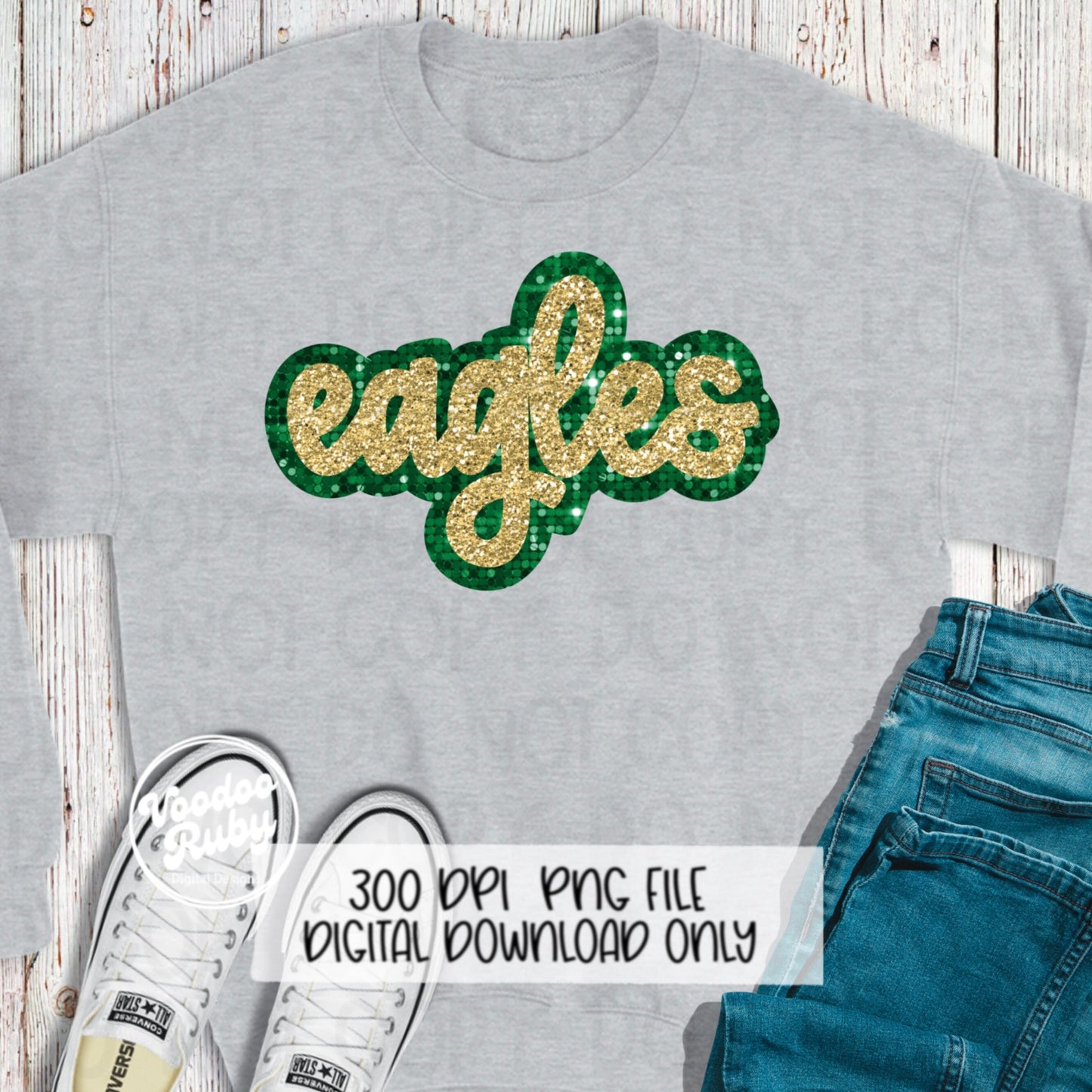 Eagles PNG Design Sequins Glitter Hand Drawn Digital Download Faux Sequins Patch PNG Printable Clip Art Faux Appliqué Eagles Football DTF