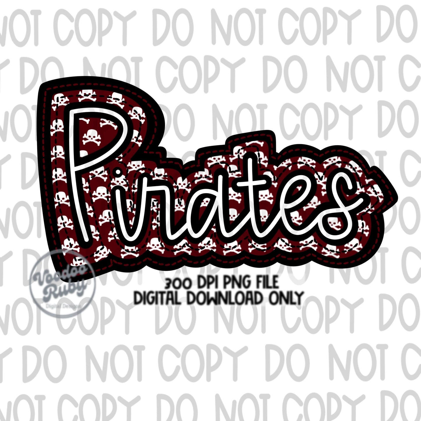Pirates PNG Design Maroon Black Hand Drawn Digital Download Embroidery PNG Faux Applique Pirates Football png DTF Printable Clip Art Mascot