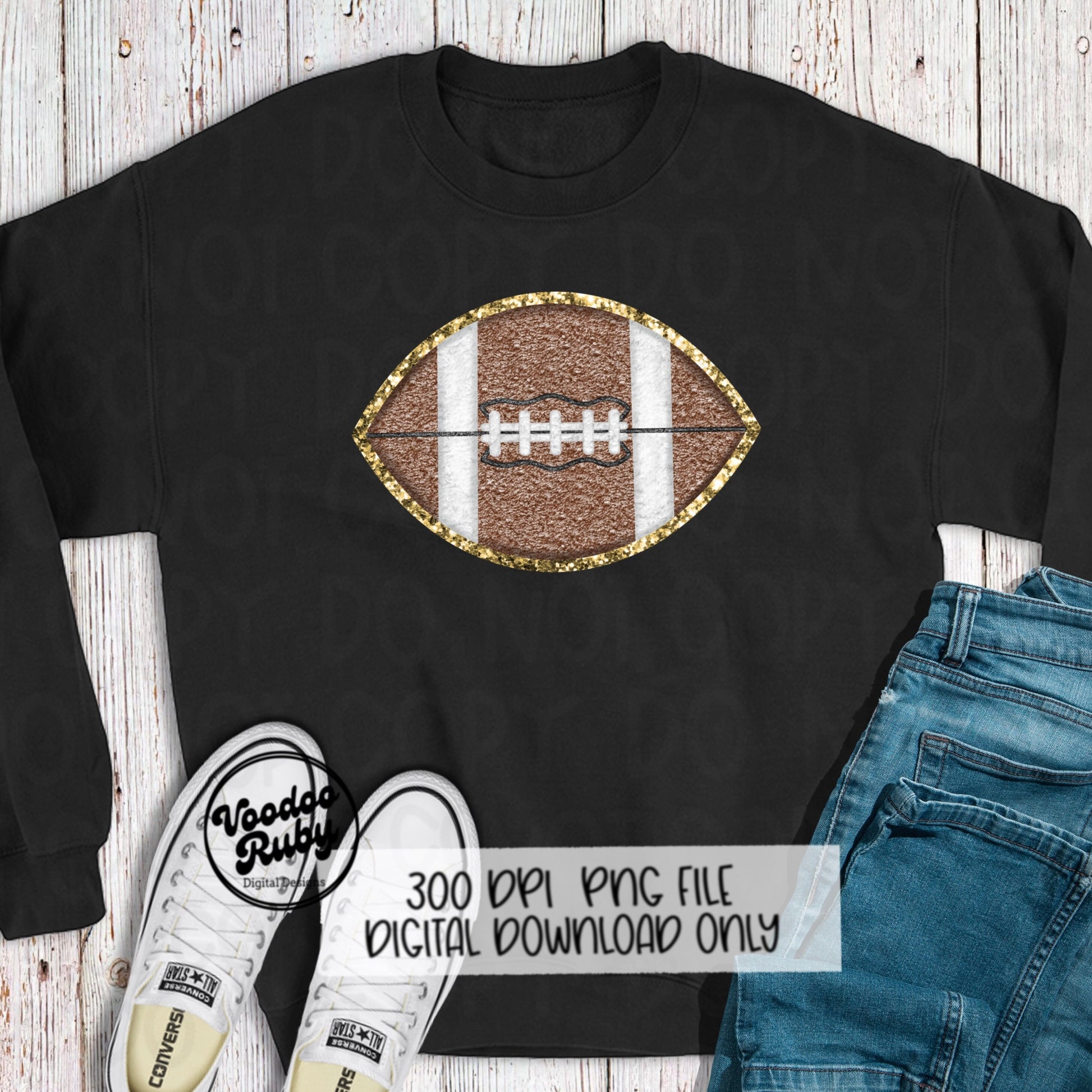 Football PNG Design Faux Chenille Patch Faux Embroidery png Hand Drawn Digital Download Sublimation Football DTF Printable