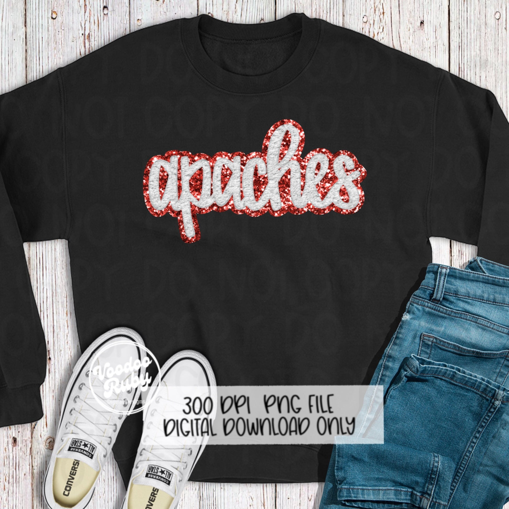 Apaches PNG Design Hand Drawn Digital Download Sublimation Faux Chenille PNG Red White Football png Apaches DTF Printable