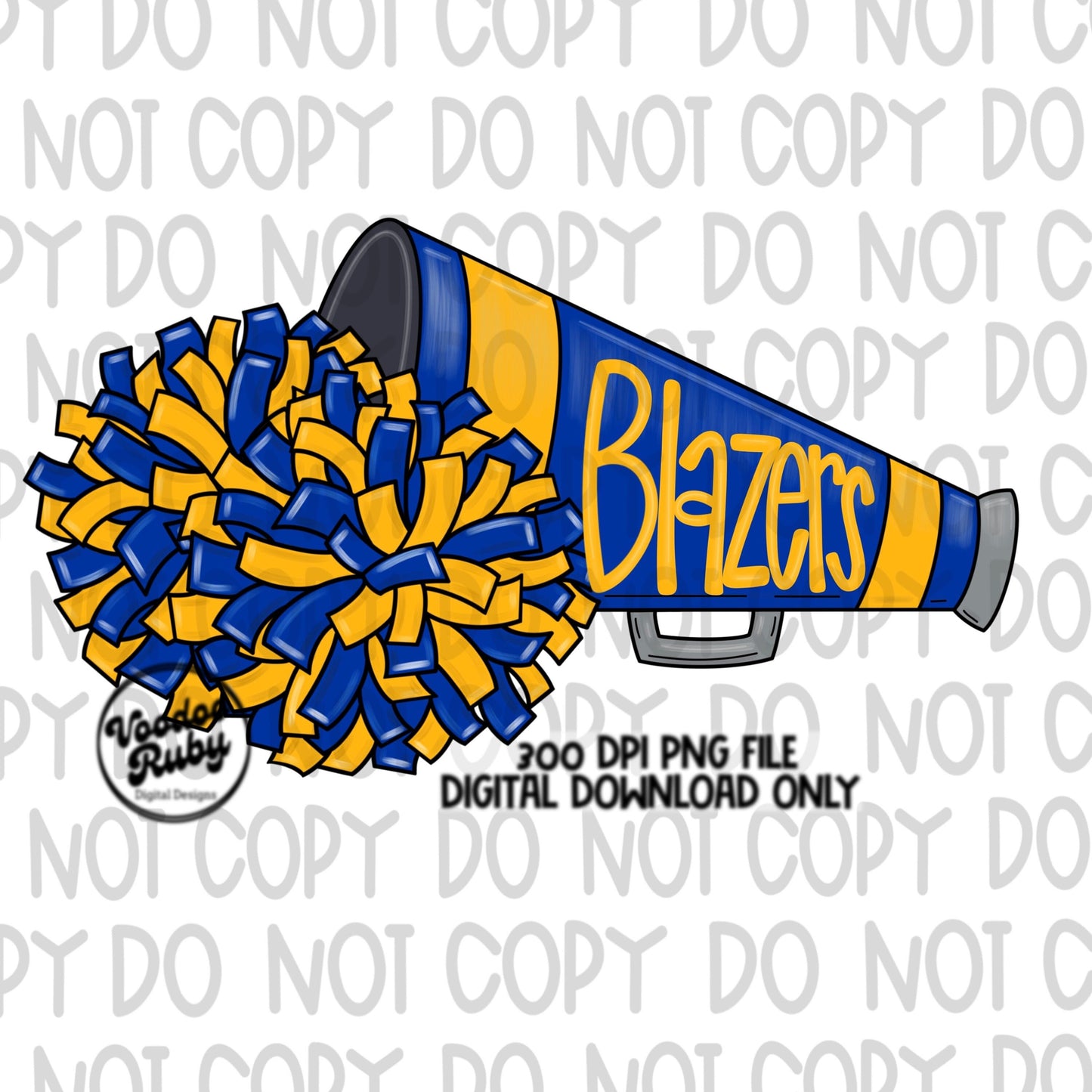 Blazers Cheer PNG Design Hand Drawn Digital Download Football PNG Sublimation Blazers Cheerleader png Clip Art Megaphone DTF Printable