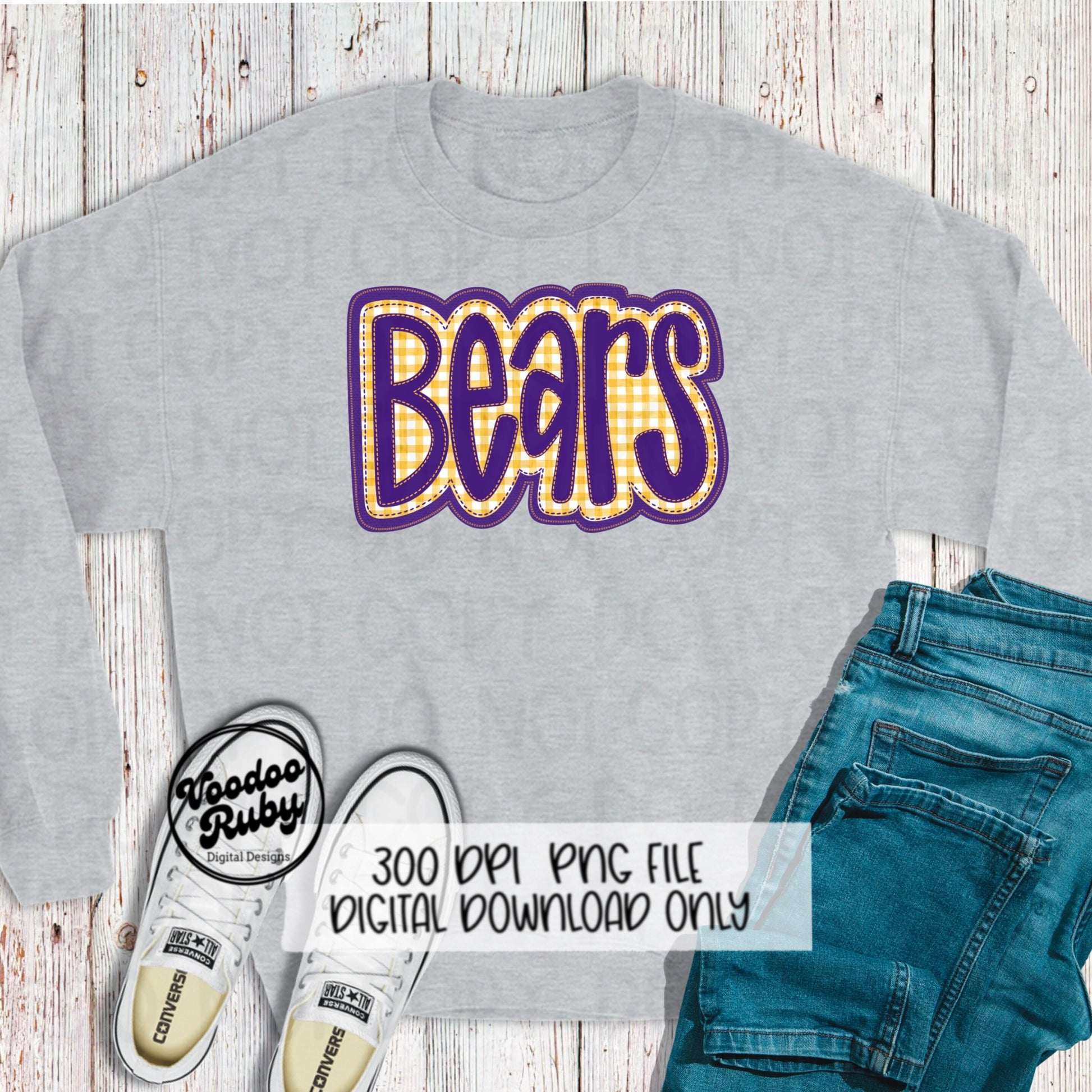 Bears PNG Design Embroidery Faux Applique Hand Drawn Digital Download Sublimation Bears PNG Football png Bears DTF Printable