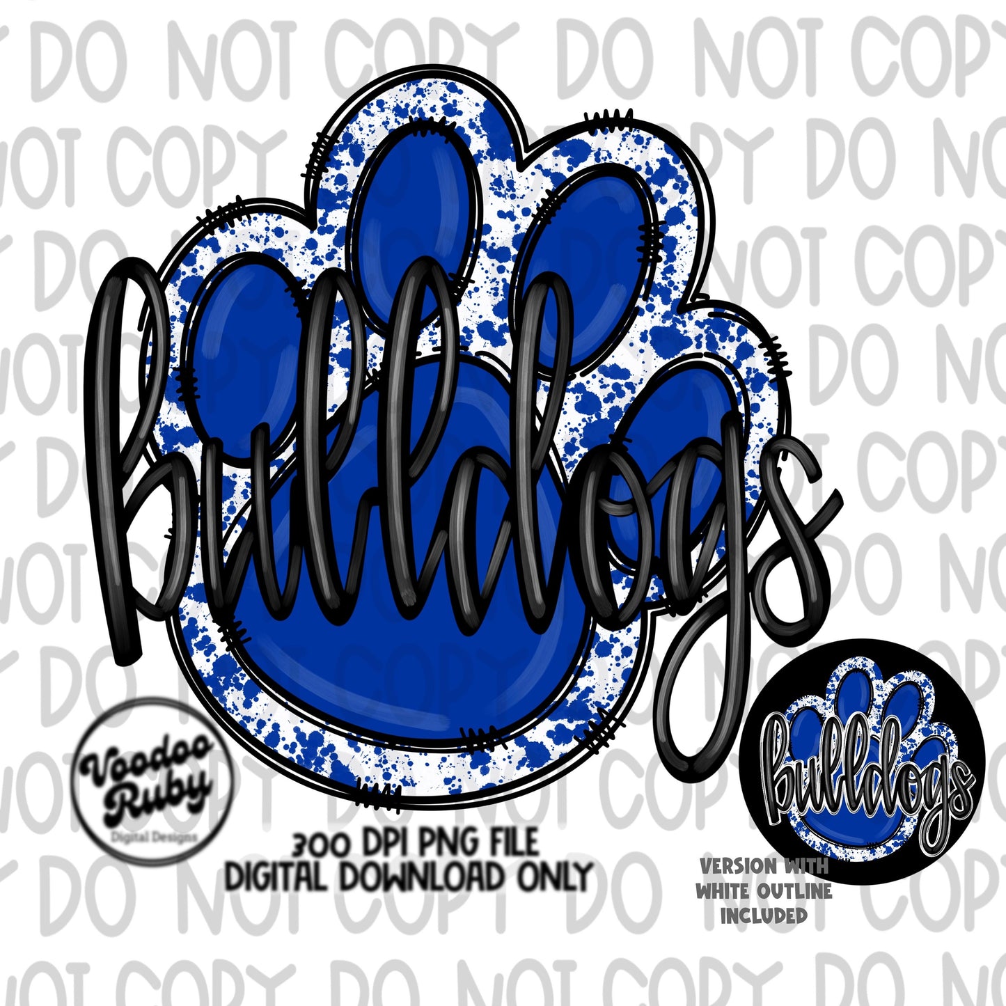 Bulldogs PNG Design Sublimation Hand Drawn Digital Download Football png Blue Bulldogs Paw Mascot DTF Printable Clip Art Cheer png