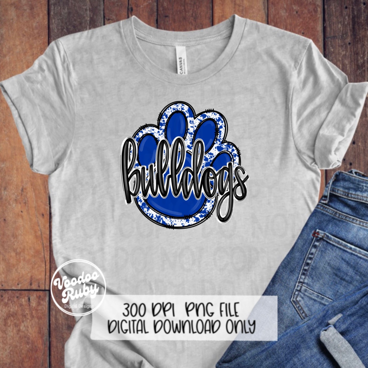 Bulldogs PNG Design Sublimation Hand Drawn Digital Download Football png Blue Bulldogs Paw Mascot DTF Printable Clip Art Cheer png