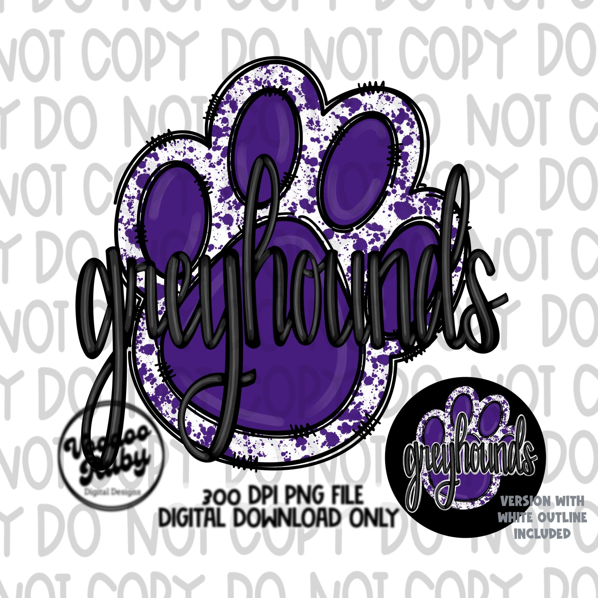 Greyhounds PNG Sublimation Design Hand Drawn Digital Download Football PNG Purple Paw Print Clip Art Printable