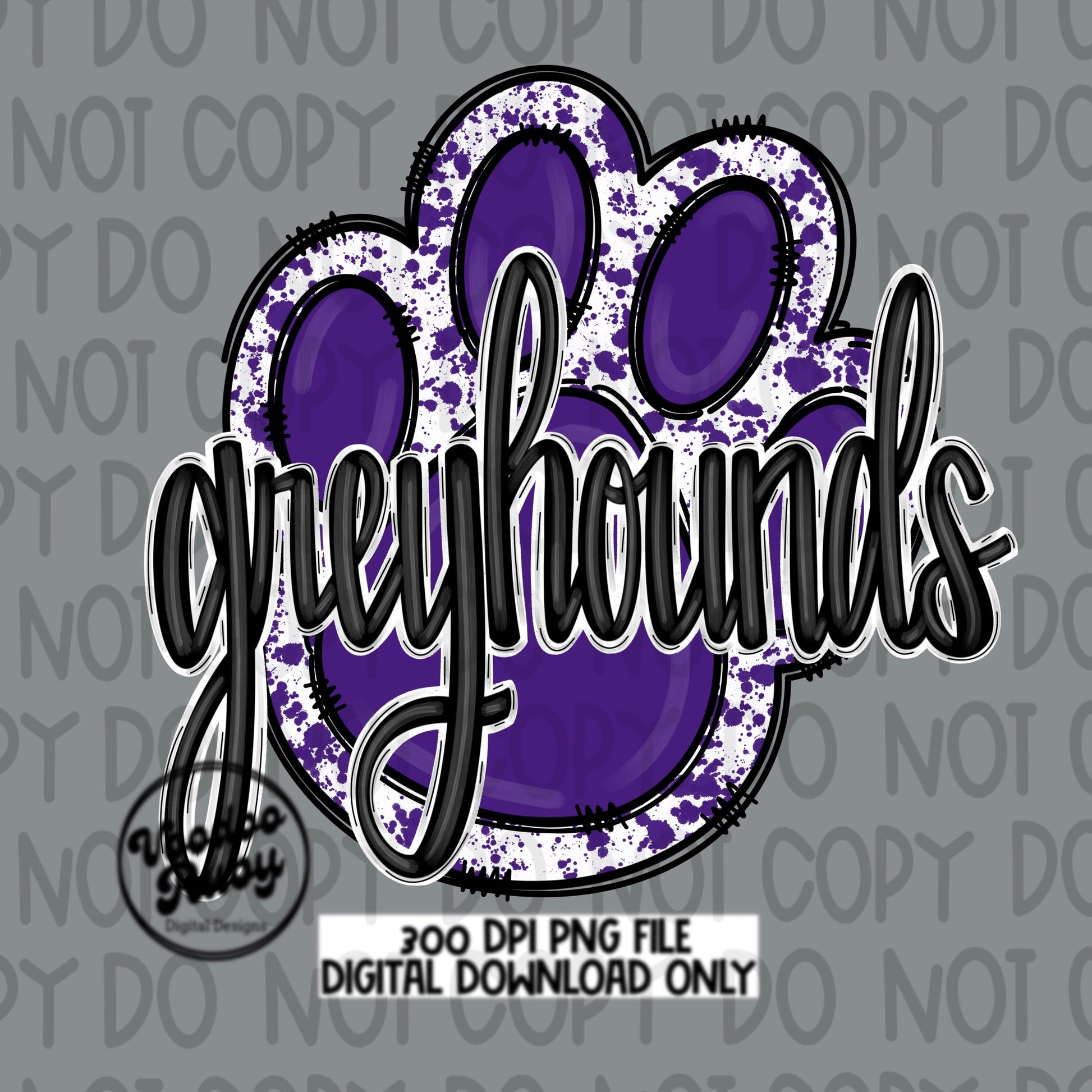 Greyhounds PNG Sublimation Design Hand Drawn Digital Download Football PNG Purple Paw Print Clip Art Printable