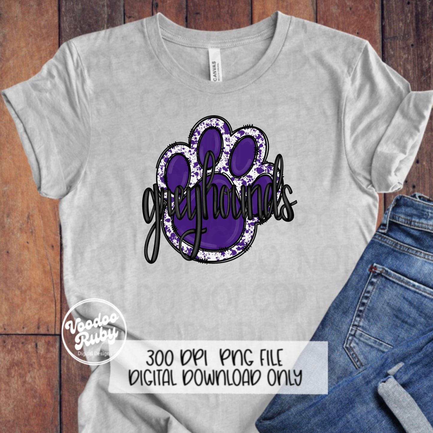 Greyhounds PNG Sublimation Design Hand Drawn Digital Download Football PNG Purple Paw Print Clip Art Printable