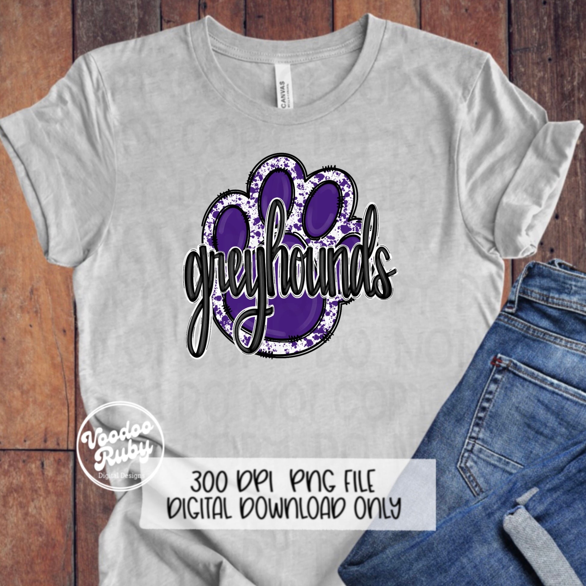 Greyhounds PNG Sublimation Design Hand Drawn Digital Download Football PNG Purple Paw Print Clip Art Printable