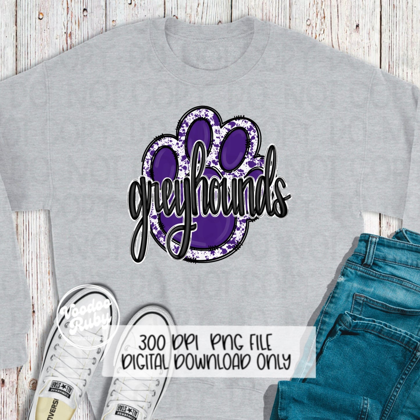 Greyhounds PNG Sublimation Design Hand Drawn Digital Download Football PNG Purple Paw Print Clip Art Printable