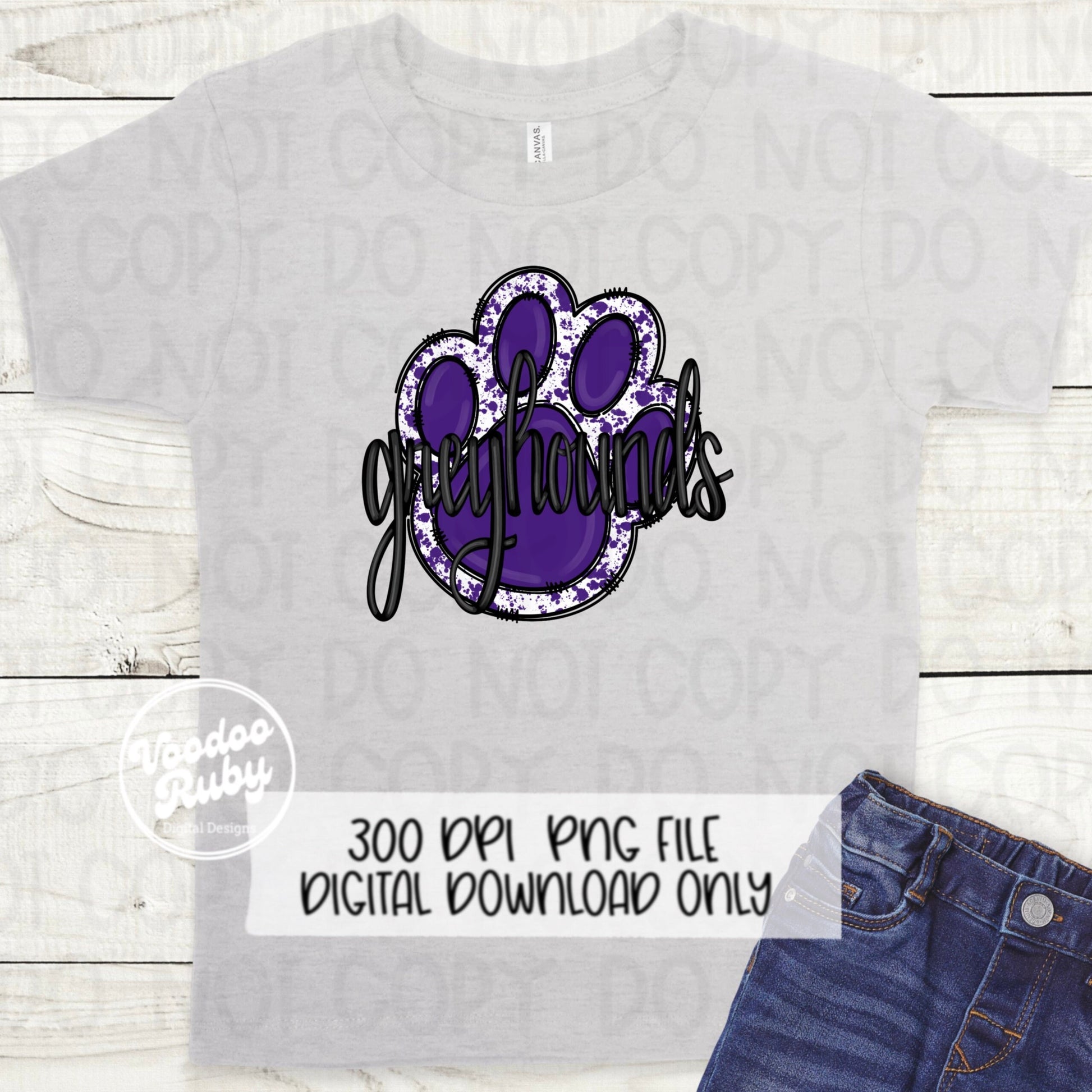 Greyhounds PNG Sublimation Design Hand Drawn Digital Download Football PNG Purple Paw Print Clip Art Printable