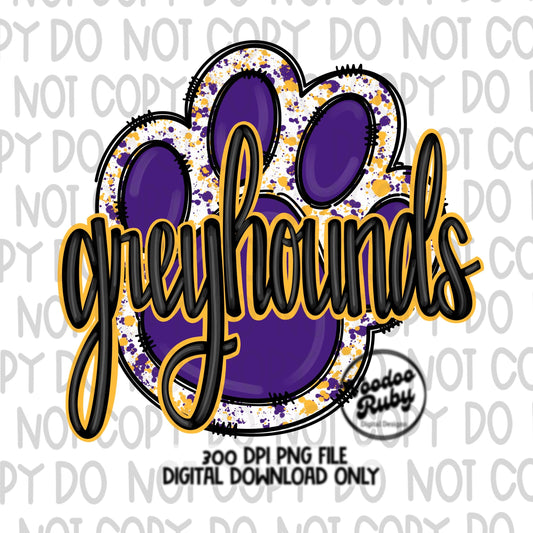 Greyhounds PNG Design Mascot Hand Drawn Digital Download Greyhounds PNG Paw Print Mascot Football DTF Printable Doodle Clip Art