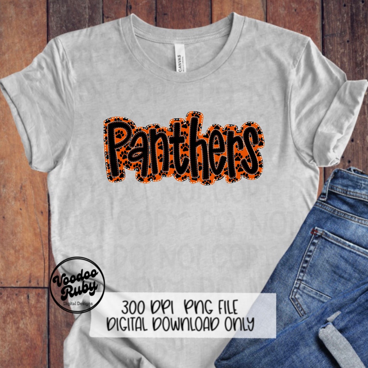Panthers PNG Design Embroidery Faux Applique Hand Drawn Digital Download Sublimation Panthers PNG Football png Orange Panthers DTF Printable