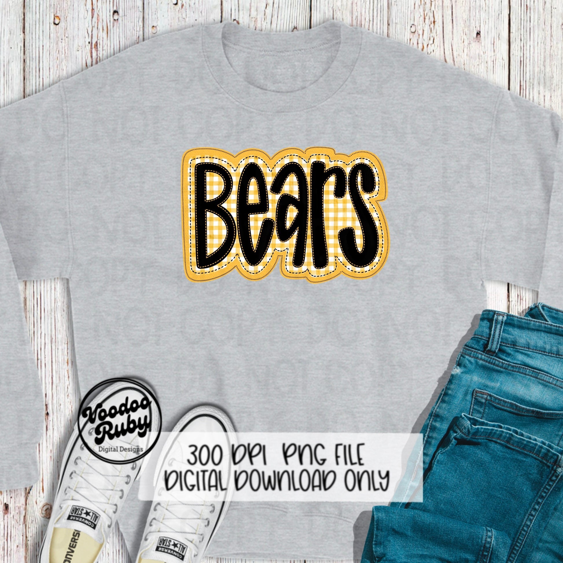 Bears PNG Design Embroidery Faux Applique Hand Drawn Digital Download Sublimation Bears PNG Football png Yellow Gold Bears DTF Printable