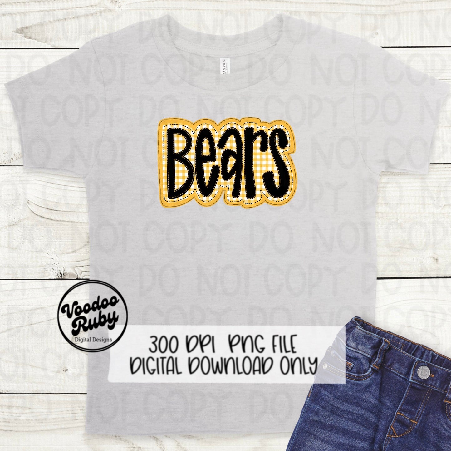 Bears PNG Design Embroidery Faux Applique Hand Drawn Digital Download Sublimation Bears PNG Football png Yellow Gold Bears DTF Printable