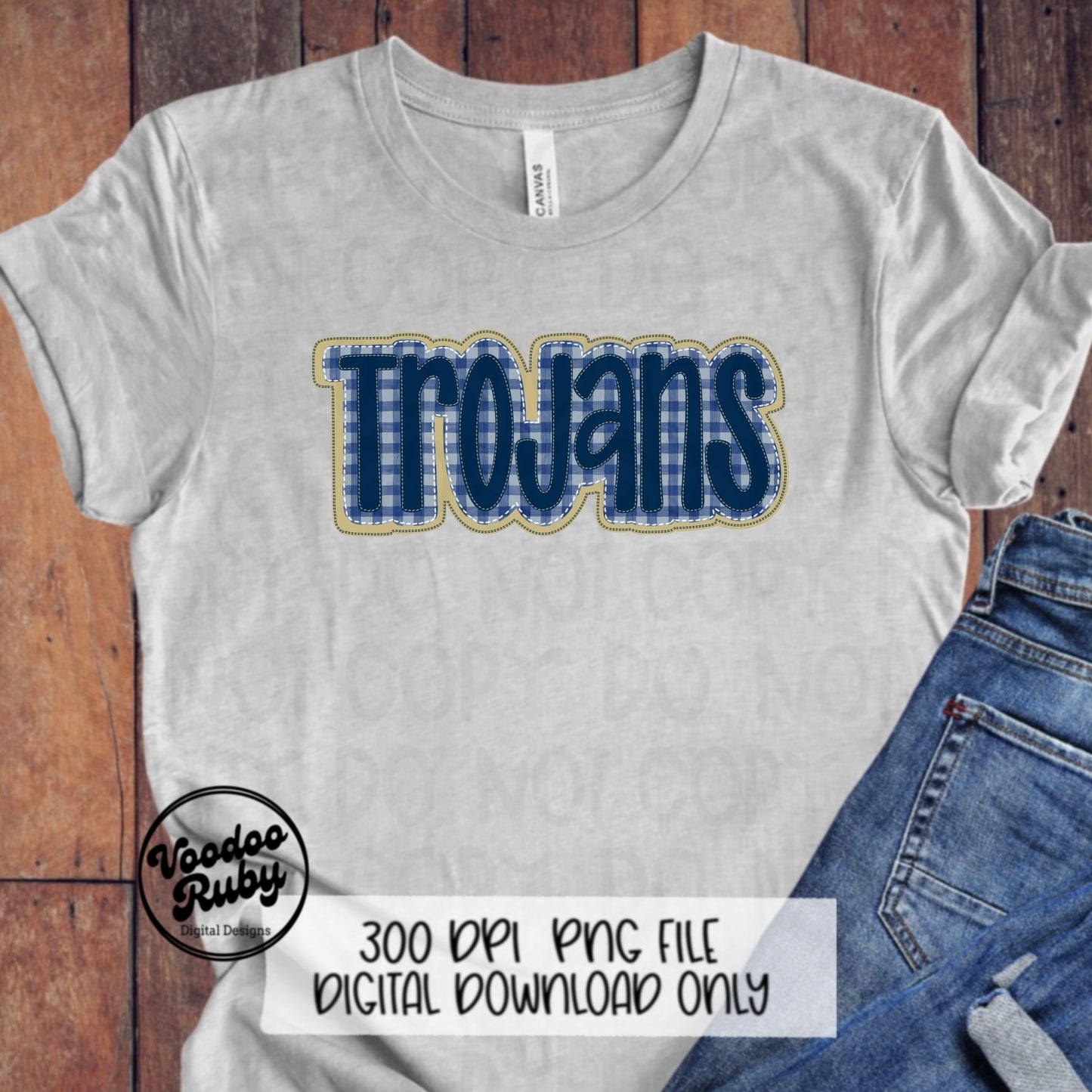 Trojans PNG Design Embroidery Faux Applique Hand Drawn Digital Download Sublimation Trojans PNG Football png Blue Gold Trojans DTF Printable