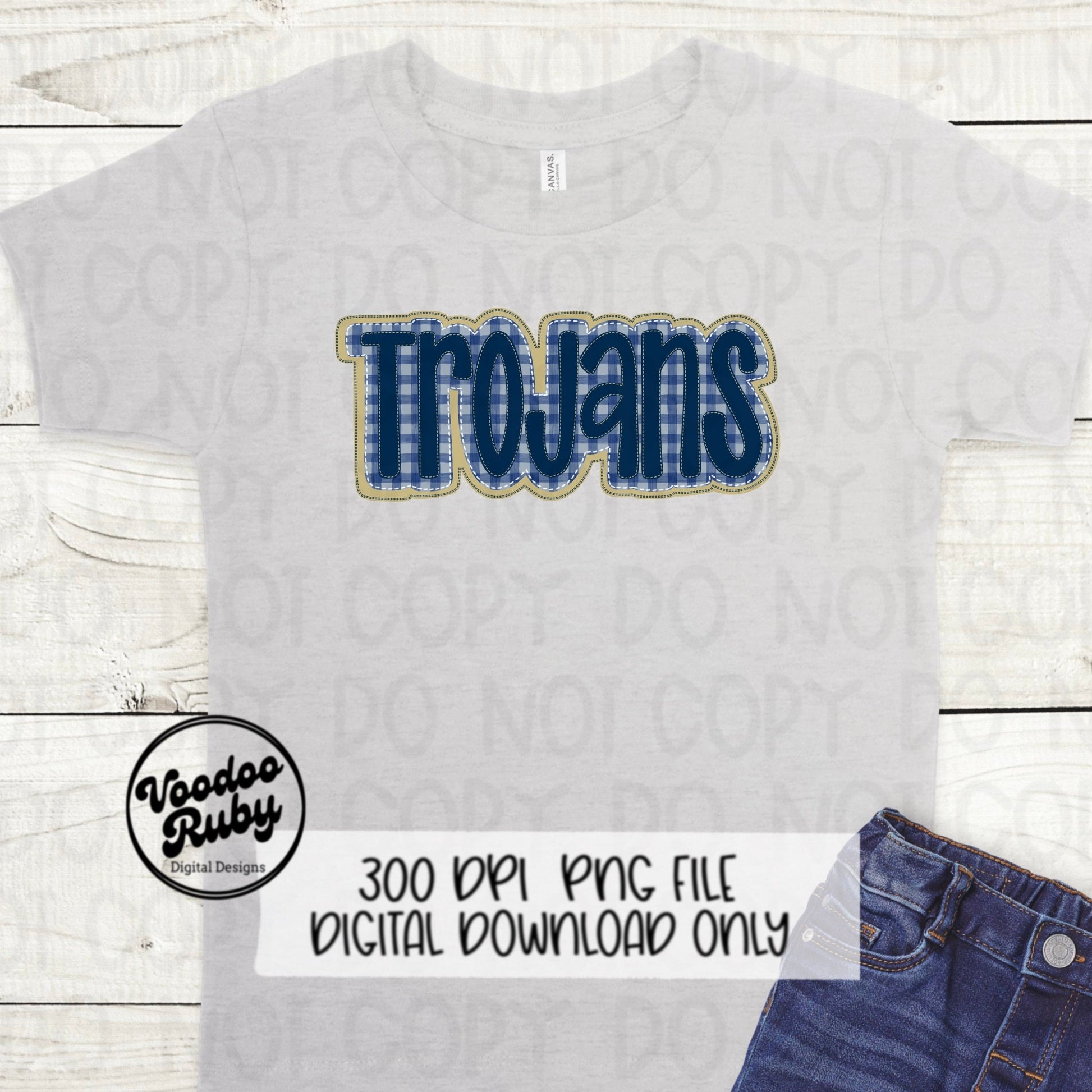 Trojans PNG Design Embroidery Faux Applique Hand Drawn Digital Download Sublimation Trojans PNG Football png Blue Gold Trojans DTF Printable