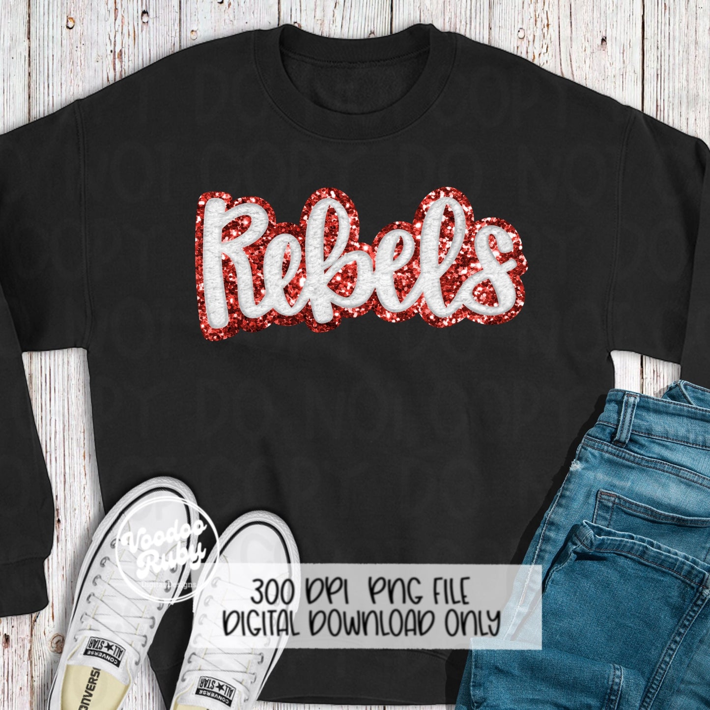 Rebels PNG Design Hand Drawn Digital Download Sublimation Faux Chenille PNG Red and White Football png Rebels DTF Printable Rebels Cheer