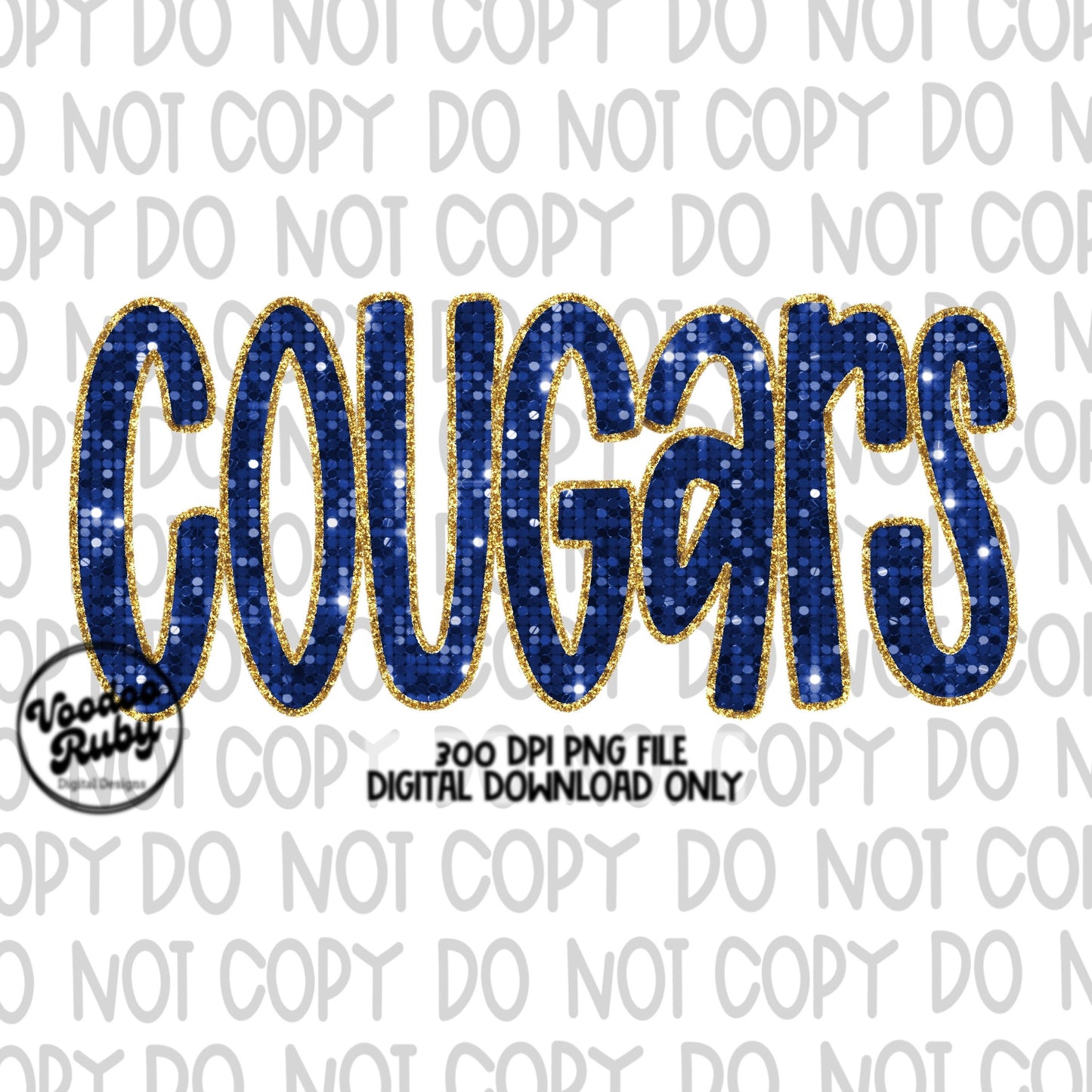 Cougars PNG Design Sequins Glitter Hand Drawn Digital Download Faux Sequins Patch PNG Printable Clip Art Faux Appliqué Cougars Football DTF