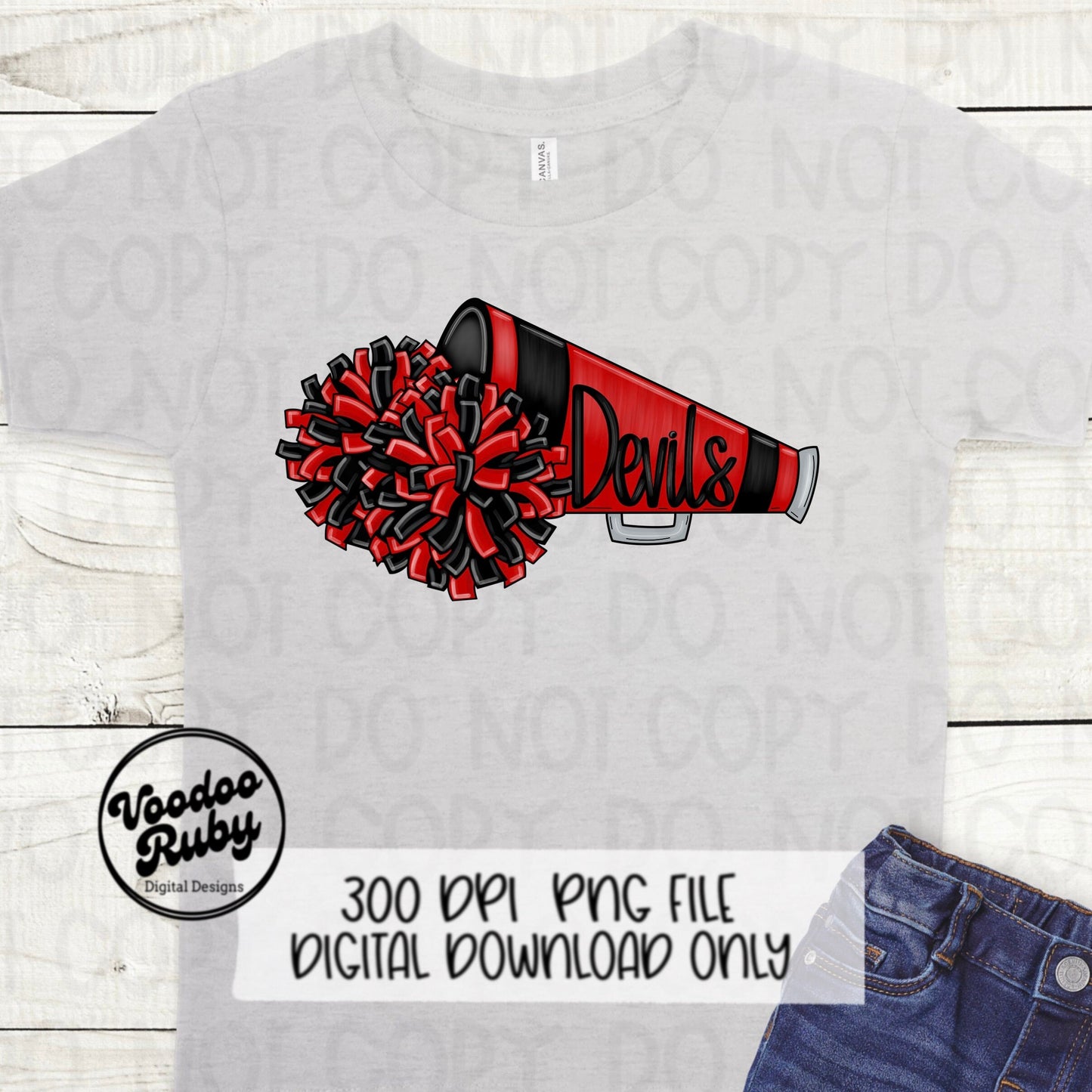 Devils Cheer PNG Design Hand Drawn Digital Download Football PNG Sublimation Devils Cheerleader png Clip Art Megaphone DTF Printable