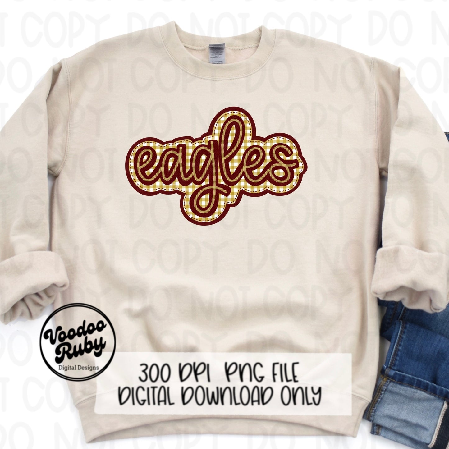 Eagles PNG Design Embroidery Faux Applique Hand Drawn Digital Download Sublimation Eagles PNG Football png Eagles DTF Printable