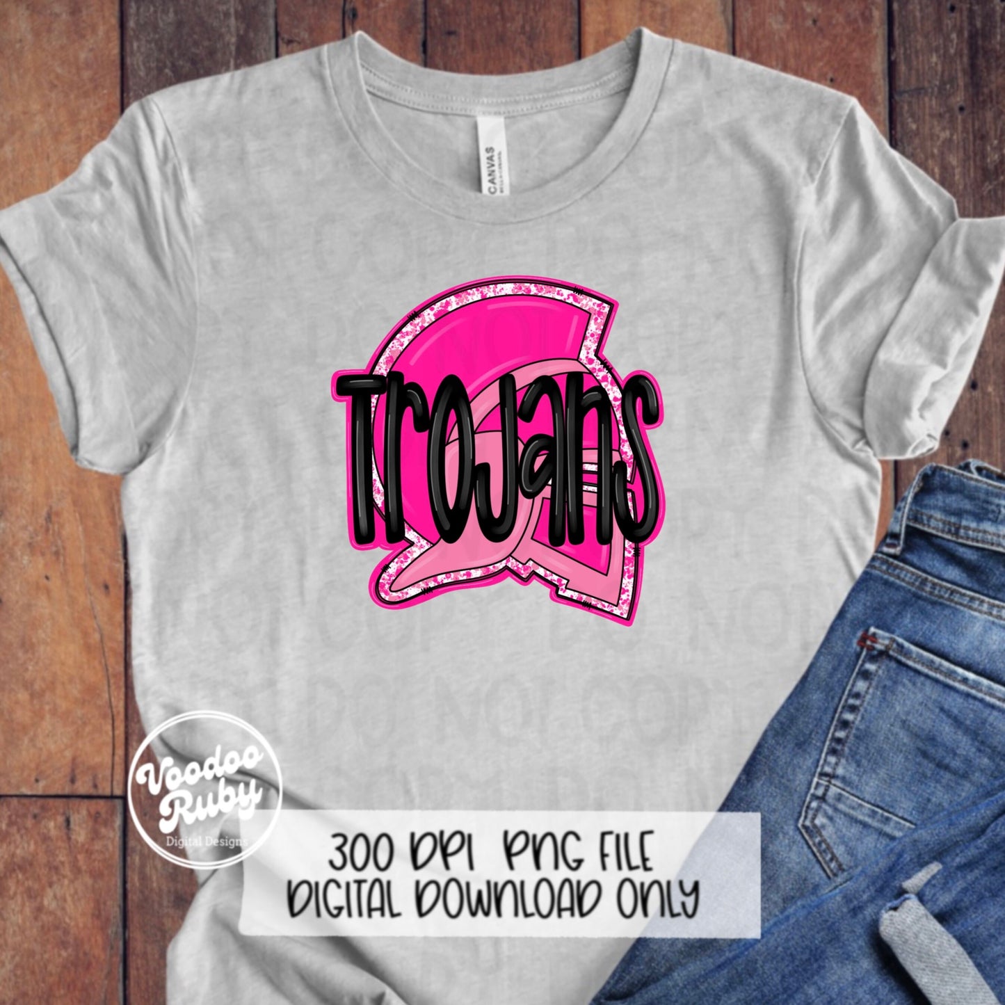 Trojans PNG Design Hand Drawn Digital Download Football PNG Trojans Sublimation Design Pink Trojans Football DTF Printable