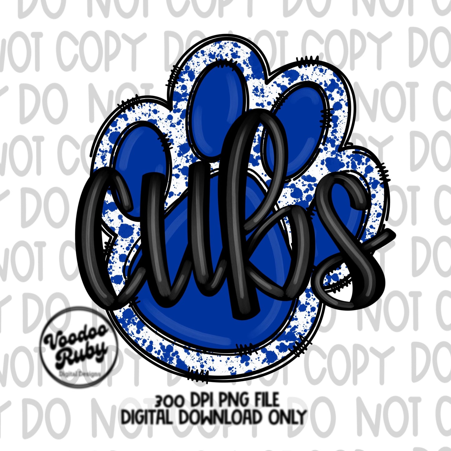Cubs PNG Design Hand Drawn Digital Download Football PNG Blue Cubs Paw Print Sublimation DTF Printable Cubs Mascot png Clip Art