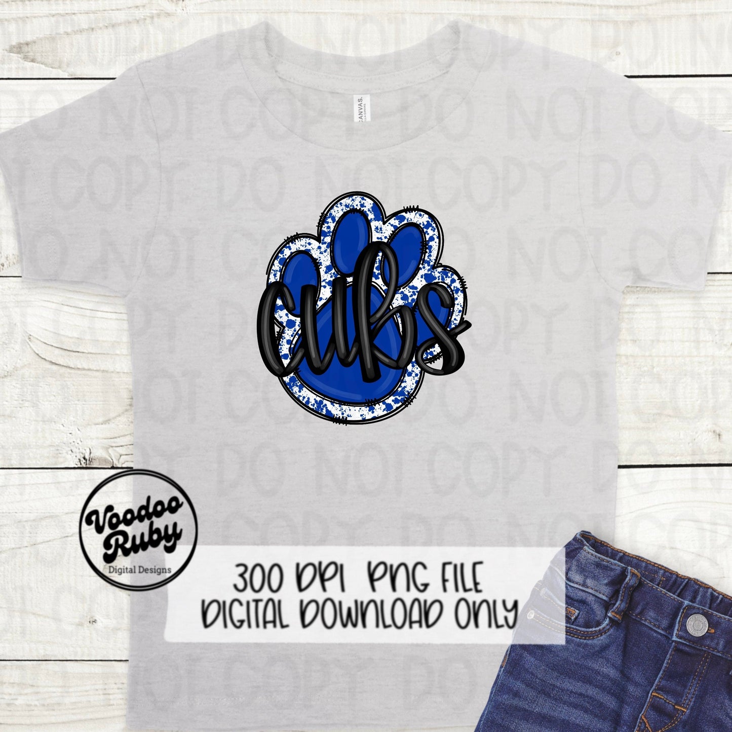 Cubs PNG Design Hand Drawn Digital Download Football PNG Blue Cubs Paw Print Sublimation DTF Printable Cubs Mascot png Clip Art