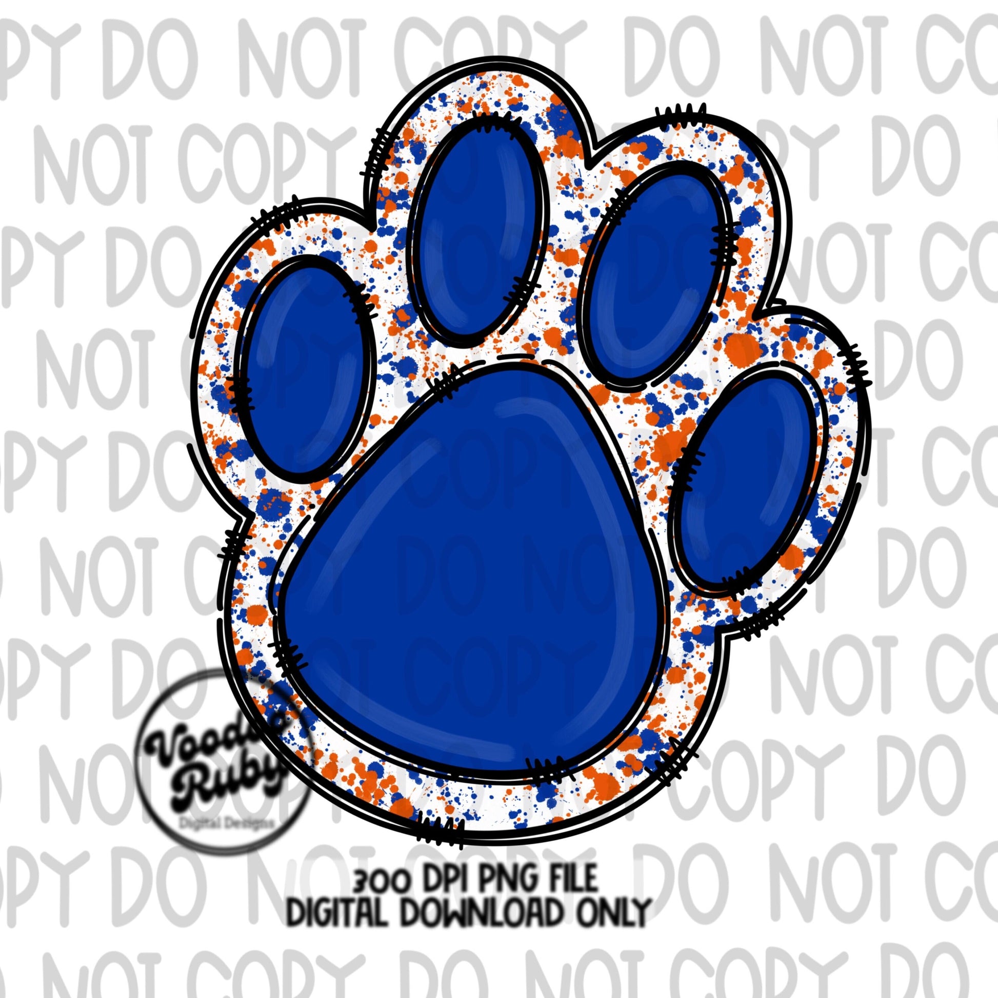 Blue Orange PNG Design Hand Drawn Digital Download Sublimation Blanks PNG Blue Orange png Paw Print png DTF Printable