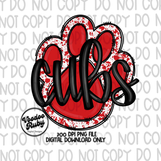 Cubs PNG Design Hand Drawn Digital Download Football PNG Red Cubs Paw Print Sublimation DTF Printable Cubs Mascot png Clip Art