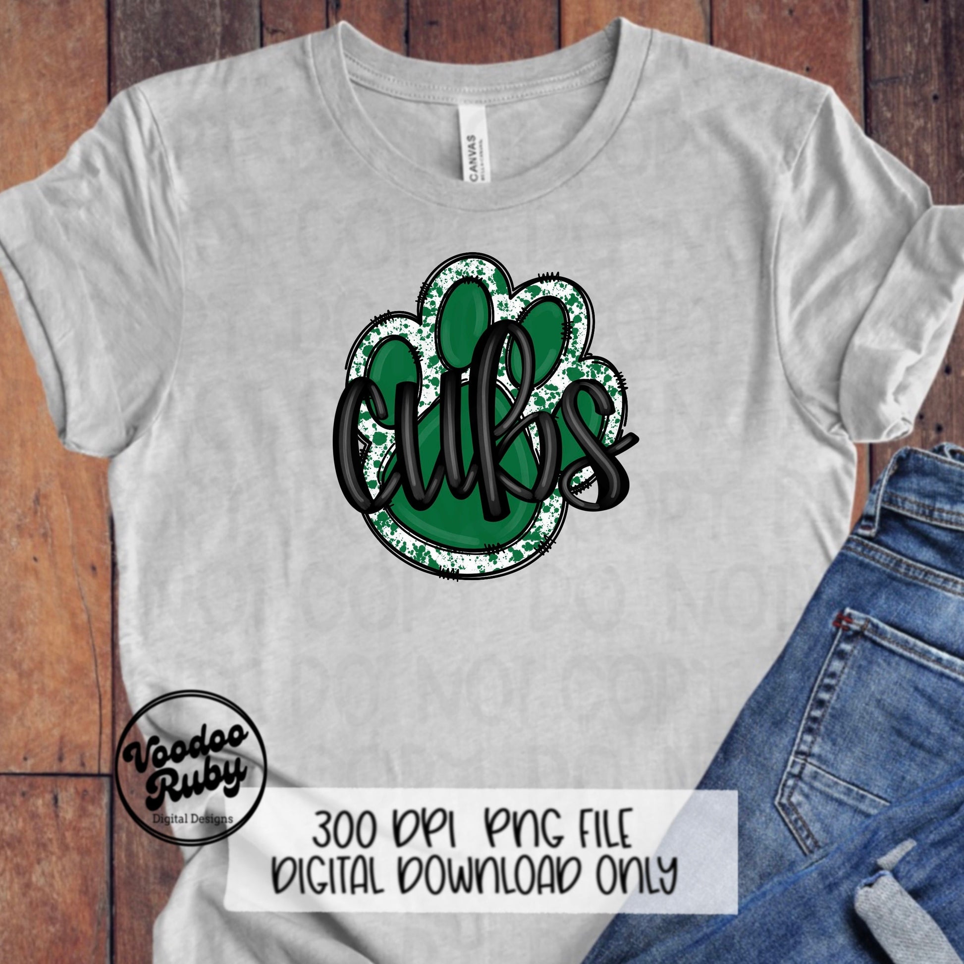 Cubs PNG Design Sublimation Hand Drawn Digital Download Football PNG Green Cubs Paw Print DTF Printable Mascot png Clip Art