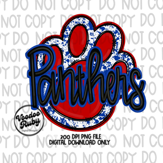 Panthers PNG Design Hand Drawn Digital Download Football PNG Blue Red Panthers Paw Print Sublimation DTF Printable Panthers Mascot png