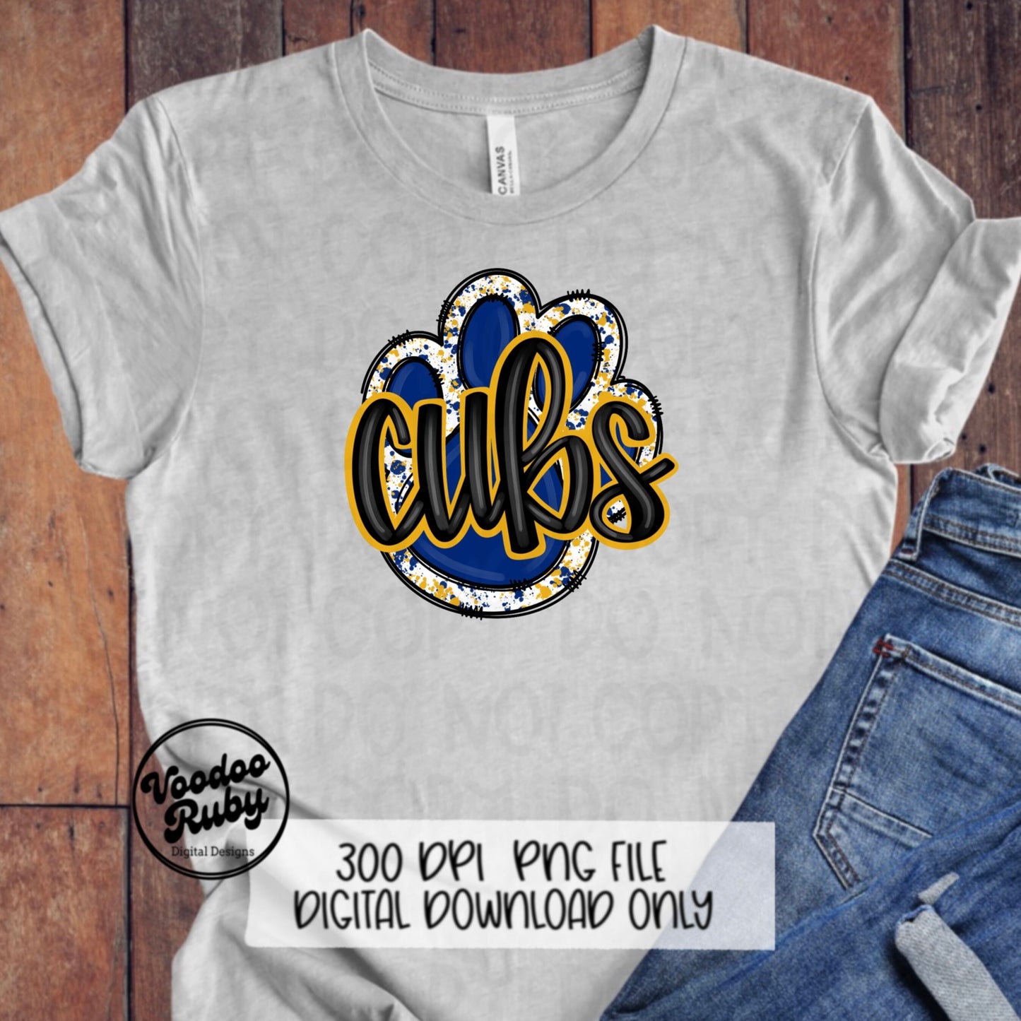 Cubs PNG Design Hand Drawn Digital Download Football PNG Blue Gold Cubs Paw Print Sublimation DTF Printable Cubs Mascot png Clip Art