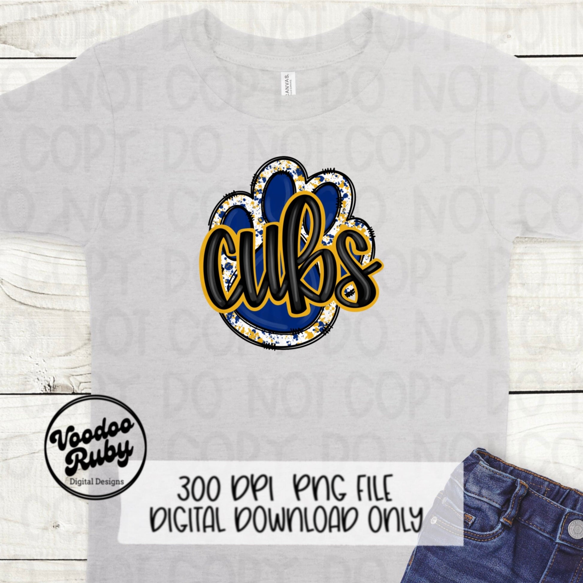 Cubs PNG Design Hand Drawn Digital Download Football PNG Blue Gold Cubs Paw Print Sublimation DTF Printable Cubs Mascot png Clip Art