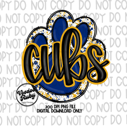 Cubs PNG Design Sublimation Hand Drawn Digital Download Football PNG Blue Gold Cubs Paw DTF Printable Cubs Mascot png Clip Art