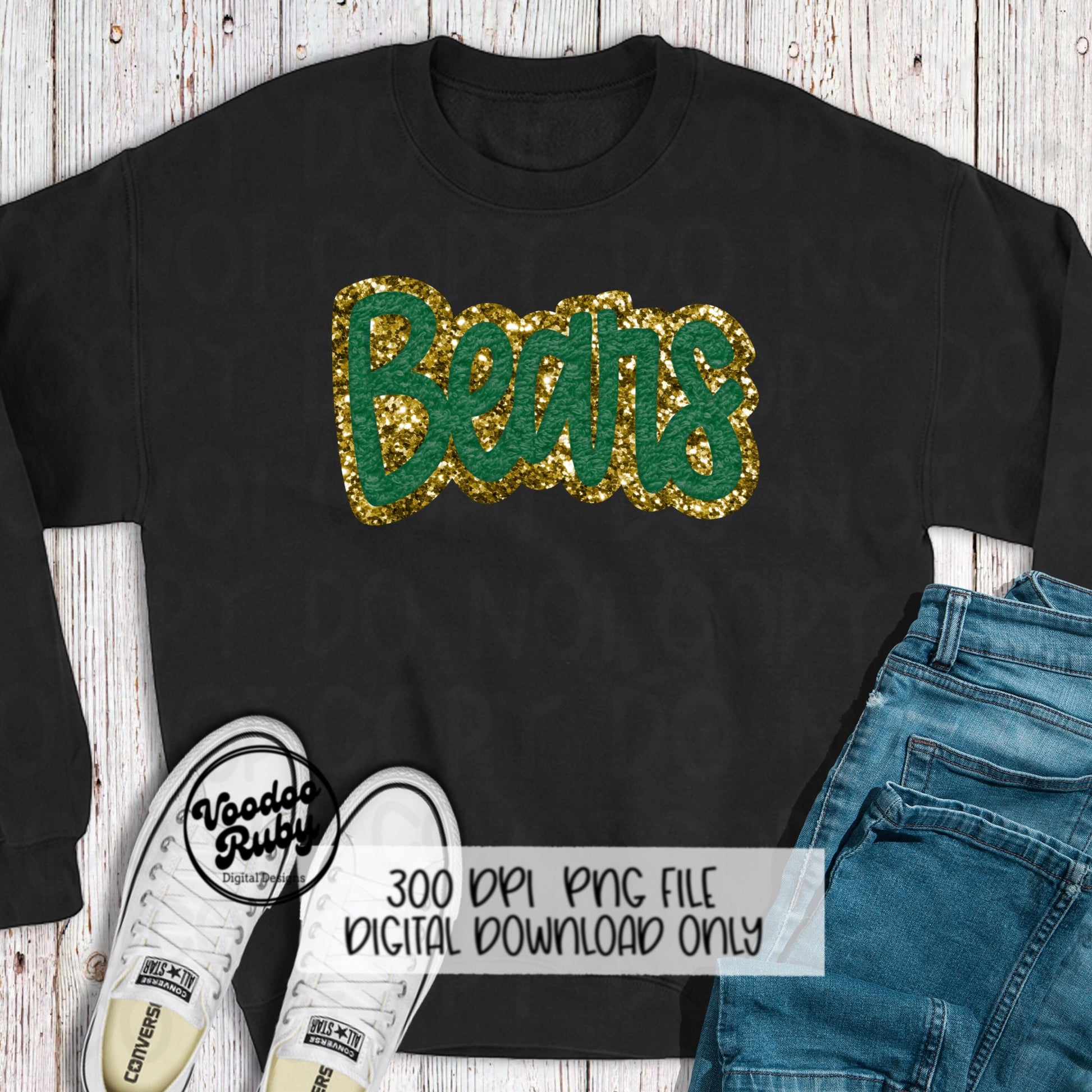 Bears PNG Design Faux Chenille Patches Faux Applique Hand Drawn Digital Download Sublimation Football Green Gold Bears DTF Printable