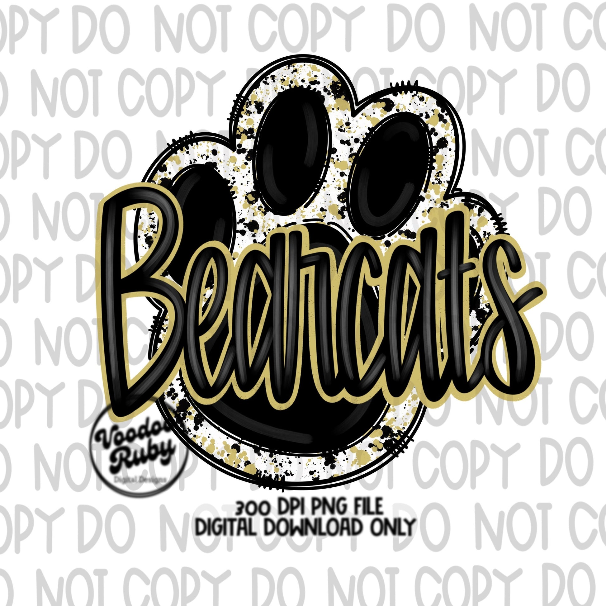 Bearcats PNG Design Sublimation Hand Drawn Digital Download Football PNG Black and Gold Paw Print Bearcats Football Mascot DTF Printable