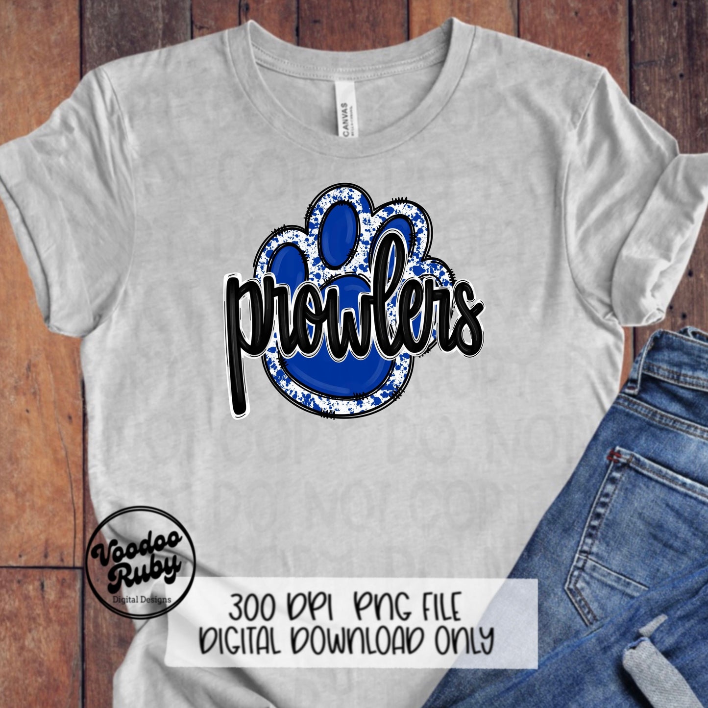 Prowlers PNG Design Blue White Prowlers Hand Drawn Digital Download Sublimation Football PNG Blue Paw Print DTF Printable Clip Art