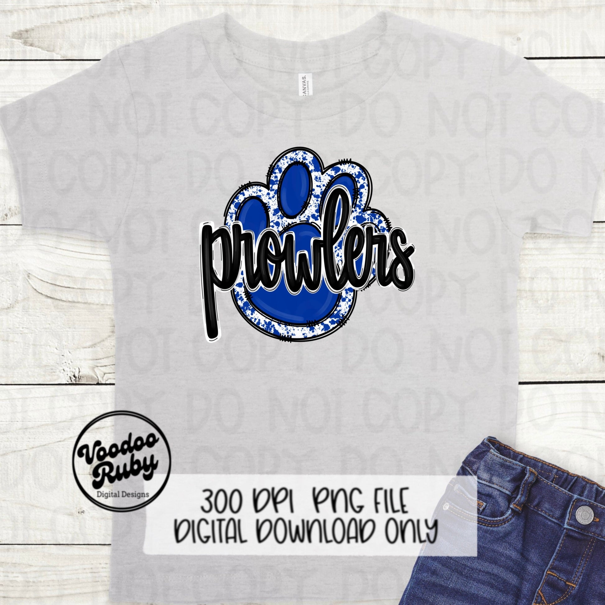 Prowlers PNG Design Blue White Prowlers Hand Drawn Digital Download Sublimation Football PNG Blue Paw Print DTF Printable Clip Art