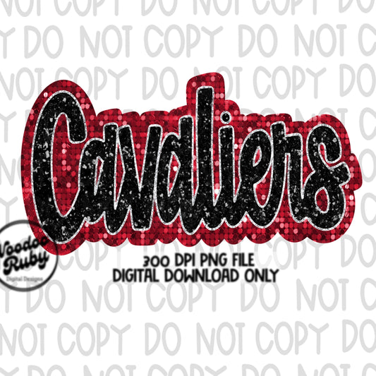 Cavaliers PNG Design Sequins Glitter Hand Drawn Digital Download Faux Sequins Patch PNG Printable Faux Appliqué Cavaliers Football DTF