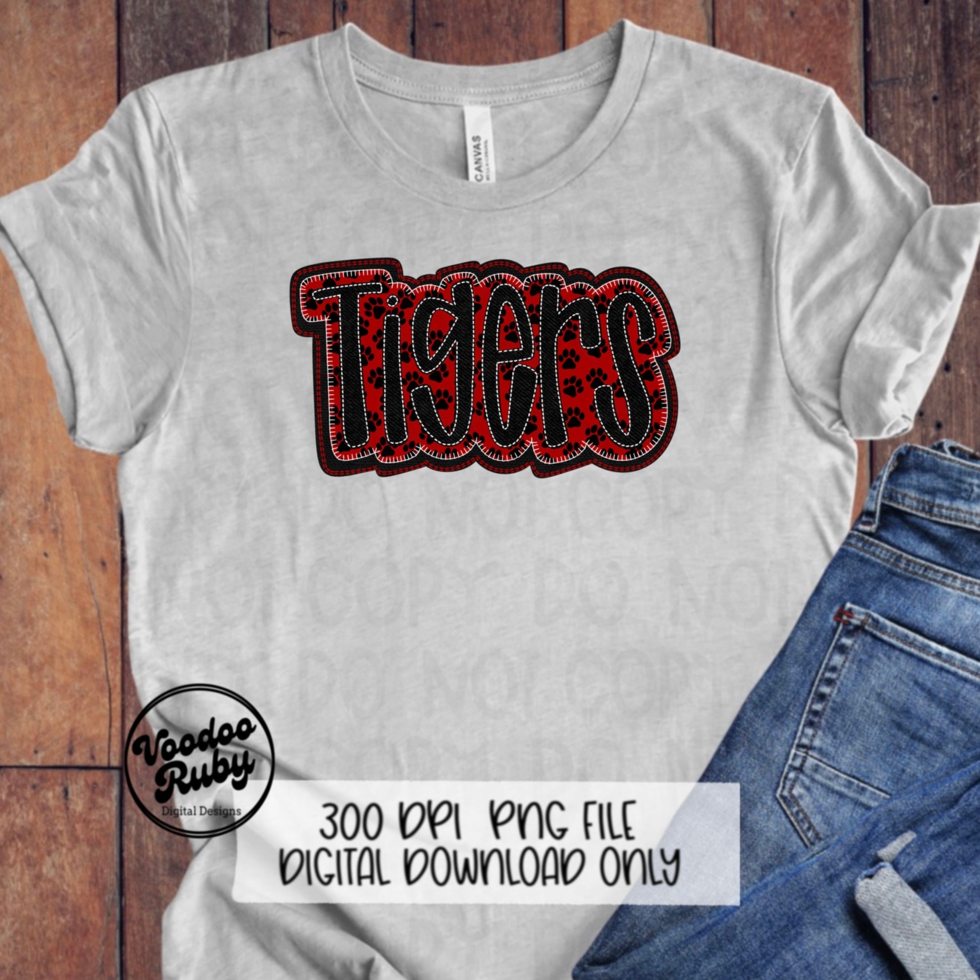 Tigers PNG Design Embroidery Faux Applique Hand Drawn Digital Download Sublimation Tigers PNG Football png Tigers DTF Printable