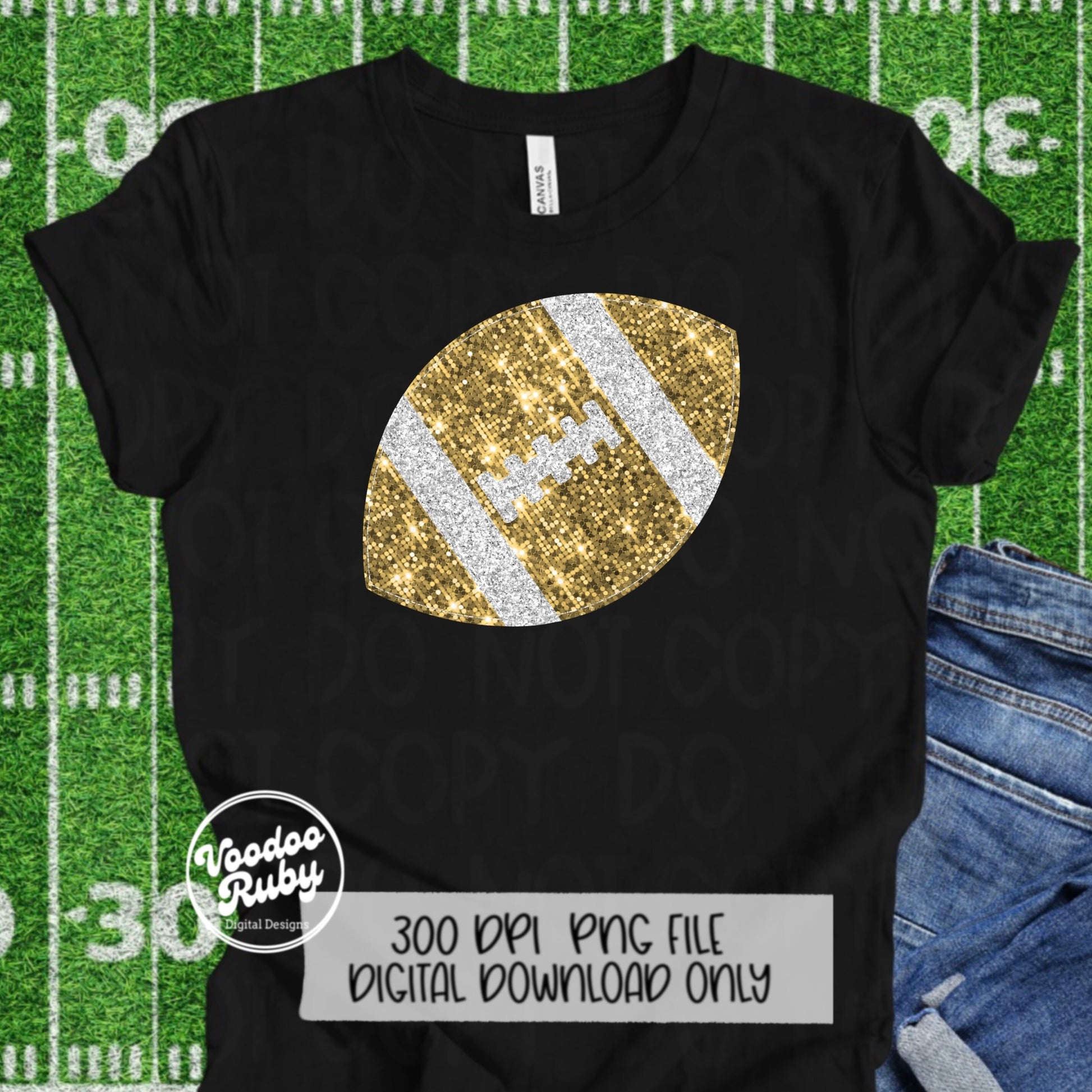 Sequin Gold Football PNG Design Sublimation Glitter Hand Drawn Digital Download Faux Sequins Patch PNG Faux Appliqué Football DTF Printable