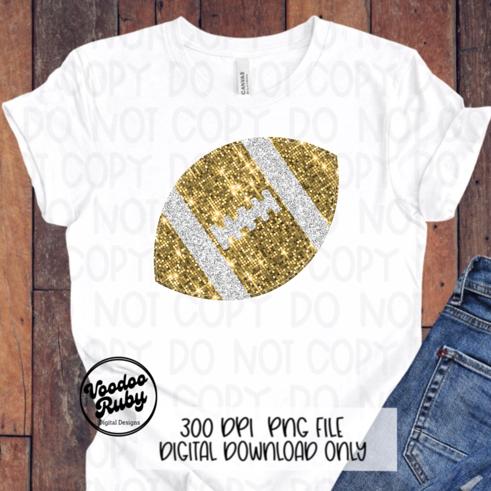 Sequin Gold Football PNG Design Sublimation Glitter Hand Drawn Digital Download Faux Sequins Patch PNG Faux Appliqué Football DTF Printable