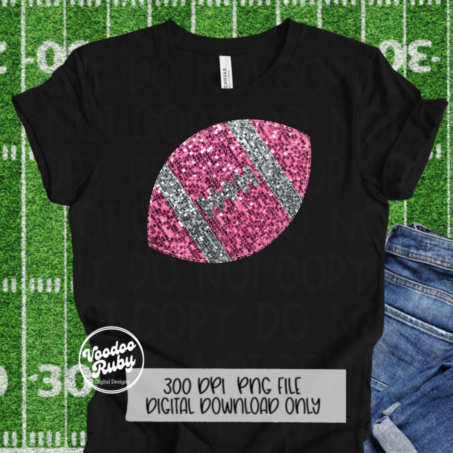 Pink Sequin Football PNG: Glitter Sublimation Design (Digital Download)