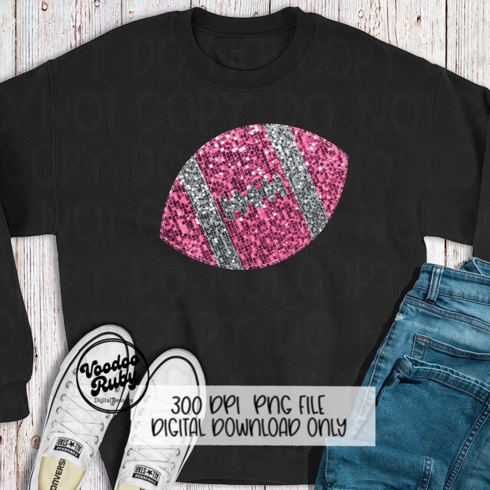 Pink Sequin Football PNG: Glitter Sublimation Design (Digital Download)