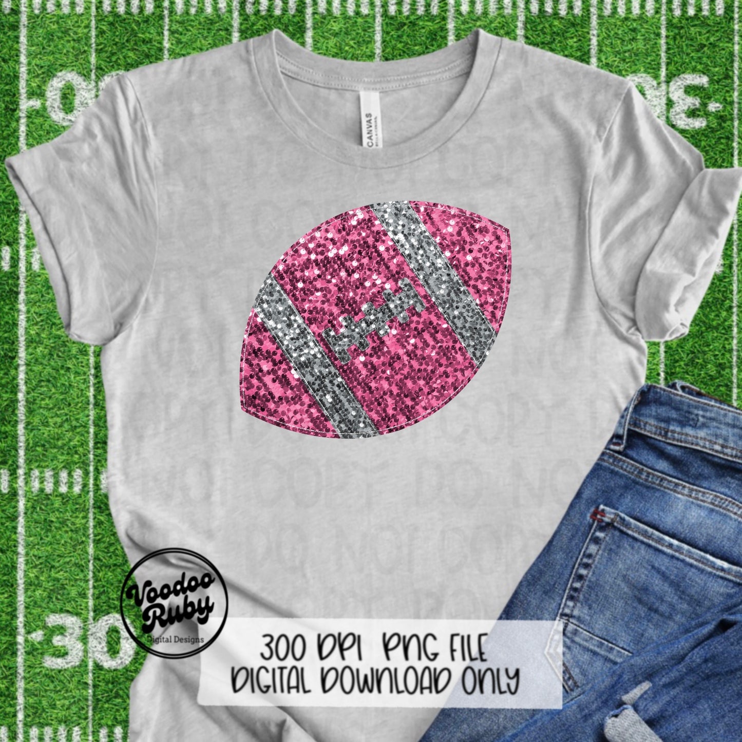 Pink Sequin Football PNG: Glitter Sublimation Design (Digital Download)