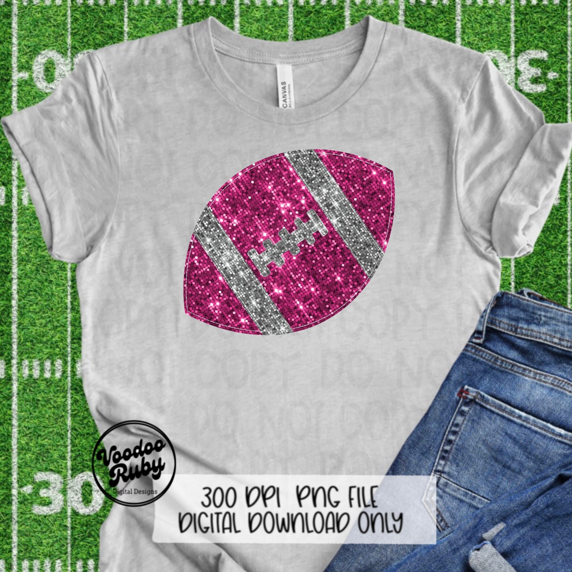 Pink Sequin Football PNG Design Glitter Hand Drawn Digital Download Faux Sequins Patch PNG Printable Clip Art Faux Appliqué Mascot Football DTF
