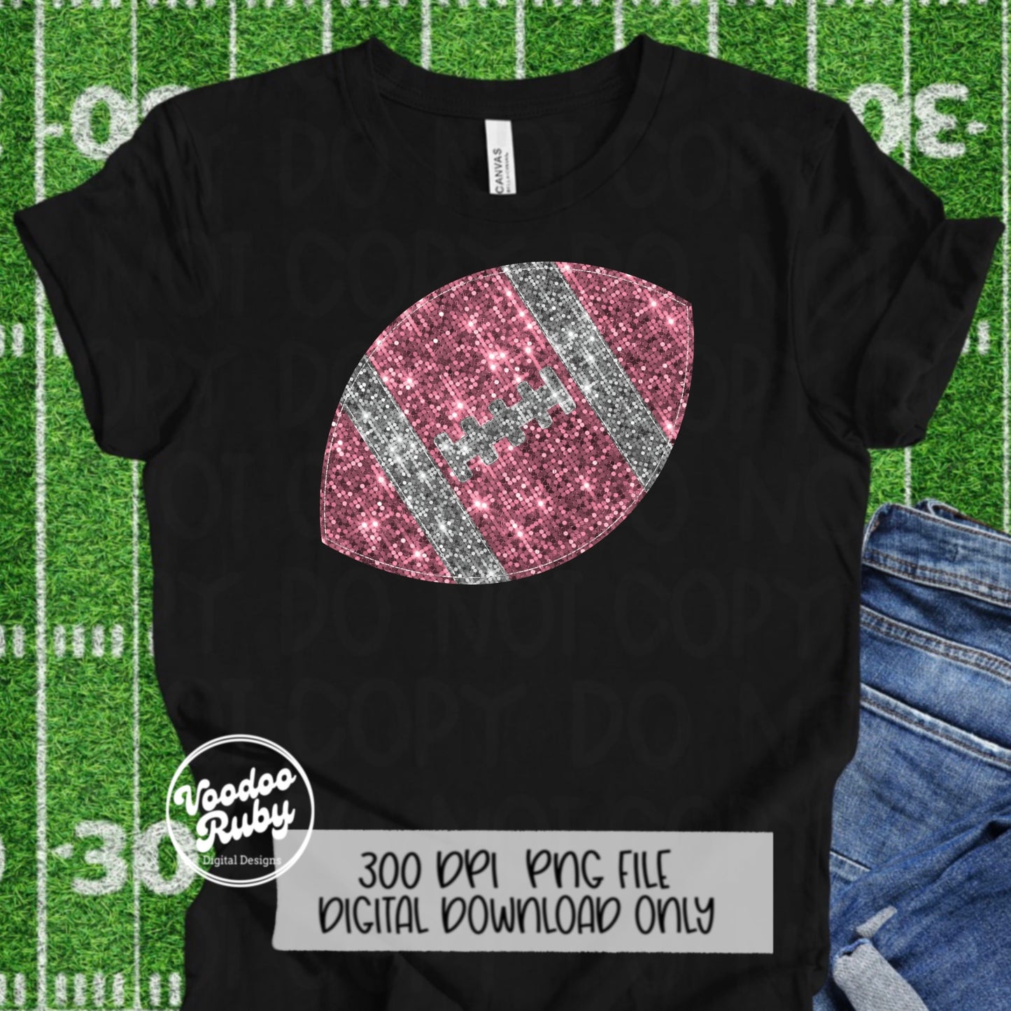 Sequin Football PNG Design Glitter Hand Drawn Digital Download Faux Sequins Patch PNG Printable Clip Art Faux Appliqué Football DTF